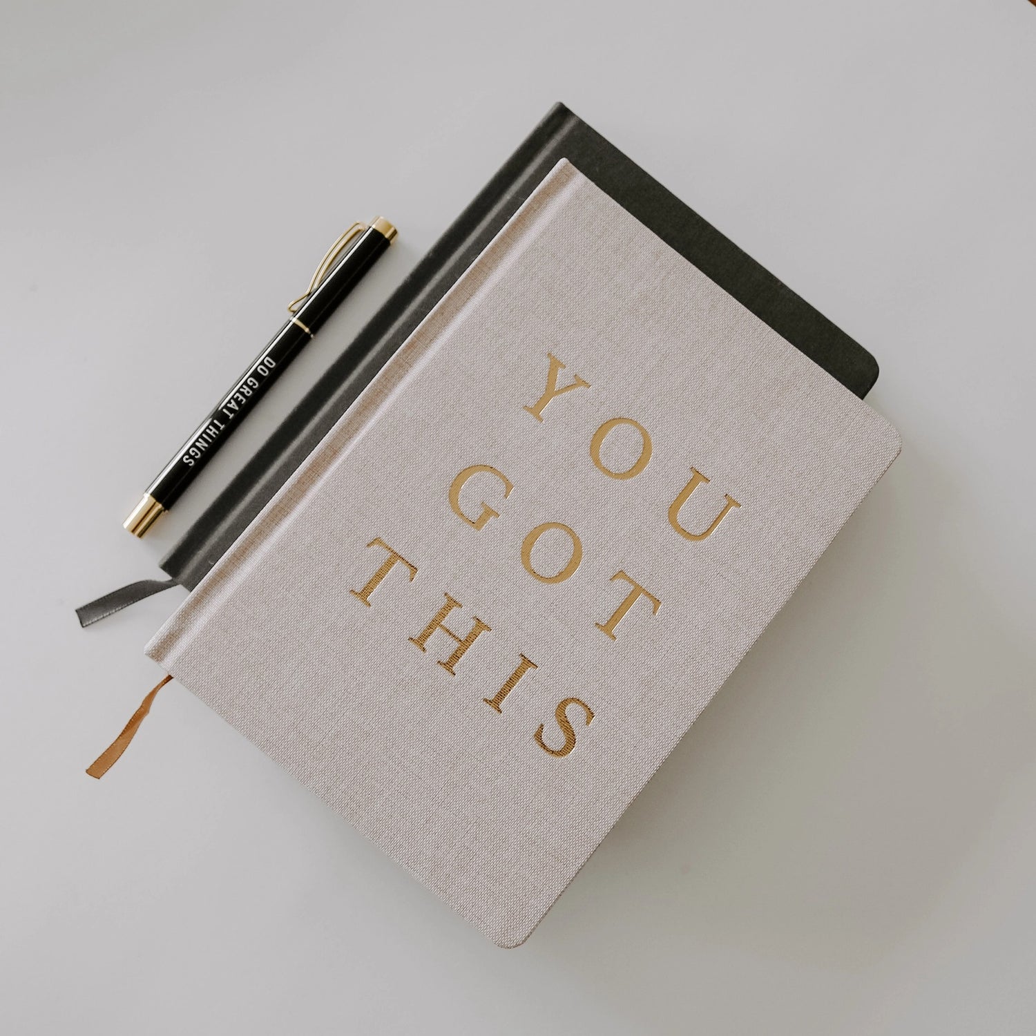 You Got This - Tan and Gold Foil Fabric Journal 