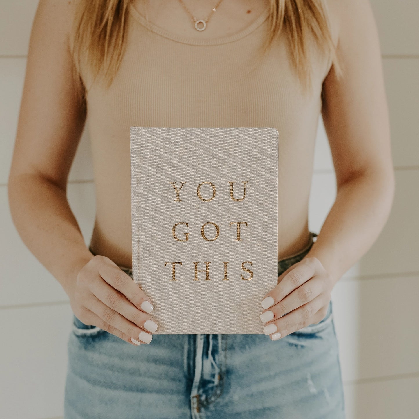 You Got This - Tan and Gold Foil Fabric Journal 